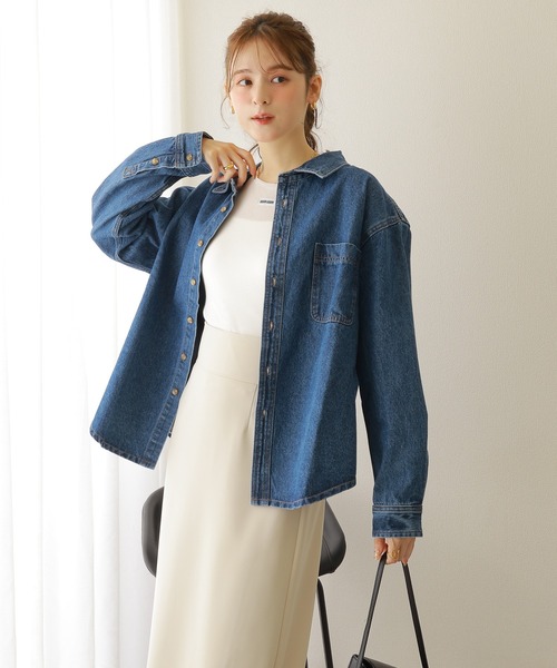 ブラウス シャツ regular collar denim shirt /レギュラーカラー デニム シャツ レディース