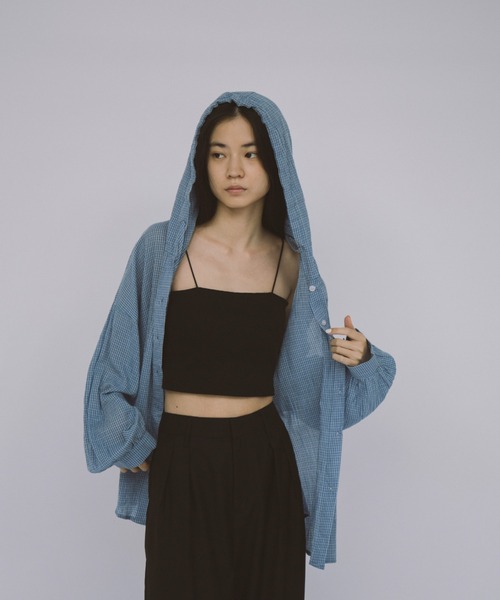 ブラウス シャツ 「25AW」フーディーチェックシャツ レディース 25AW】チェックフリルフーディーシャツ（シャツ/ブラウス）｜w