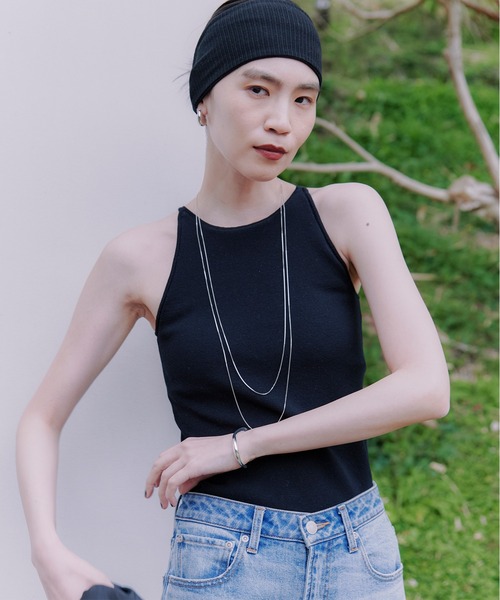 anuans タンクトップ black anuans タンクトップ ノースリーブ カップインコンパクトニット