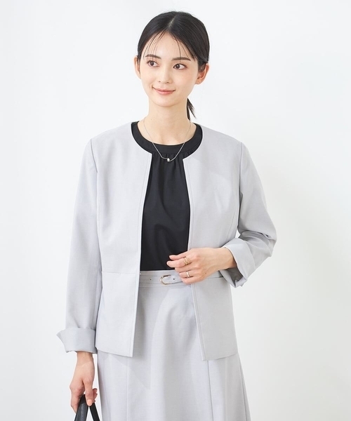 23区 ノーカラー ジャケット Vネック ストレッチ 洗える ウォッシュ