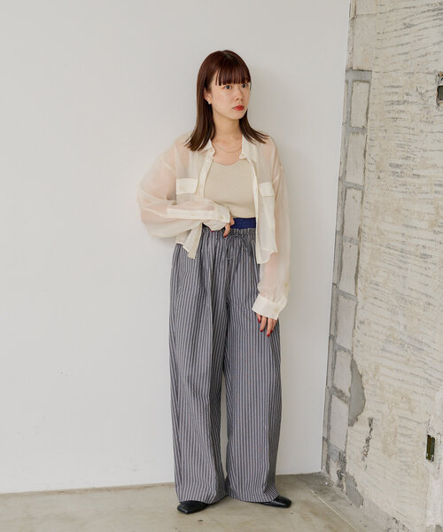 WHIMSY ストライプリラックスパンツ Mサイズ WHIMSIC パンツ 「WHIMSIC/SETUP対応」ウエストレイヤード