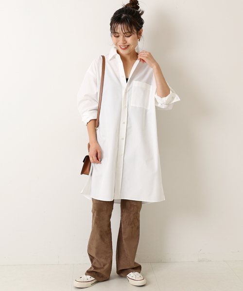 Spick and Span ブルー・白 長袖 シャツ FREE SIZE Spick & Span - スピック&スパン 50コットンスタンダードシャツ