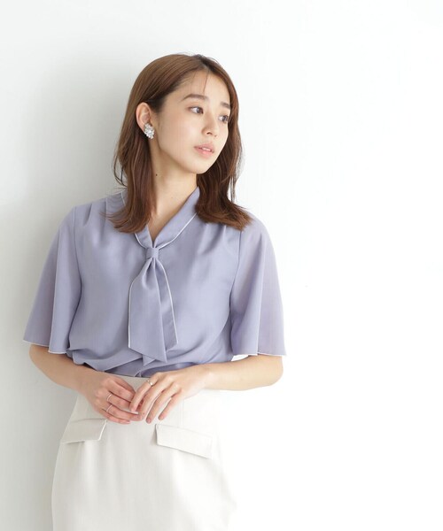 「NATURAL BEAUTY BASIC」 半袖ブラウス MEDIUM ブルー レディース