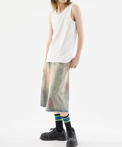 トップス QP Theater code タンクトップ Triple-button tank top / 3連ボタン