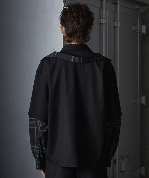 GRANCY レイヤードデザインオープンカラーシャツ　グレー　Sサイズ GRANCY】Layered Design Open Collar Shirt / レイヤード