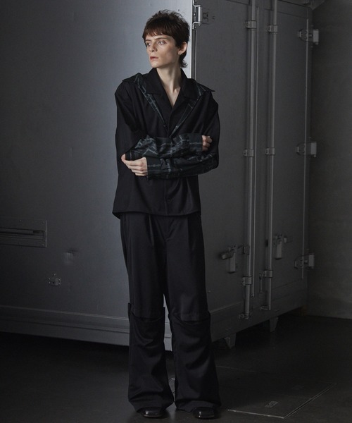 GRANCY レイヤードデザインオープンカラーシャツ　グレー　Sサイズ GRANCY】Layered Design Open Collar Shirt / レイヤード