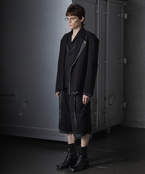 GRANCY レイヤードデザインオープンカラーシャツ　グレー　Sサイズ GRANCY】Layered Design Open Collar Shirt / レイヤード