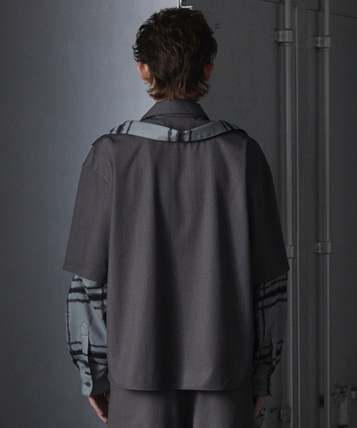 grancy レイヤードデザインオープンカラーシャツ 黒m1 GRANCY シャツ 「GRANCY」Layered Design Open Collar Shirt