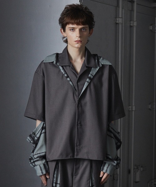 メンズウェア efflorescence open collar shirt GRANCY シャツ 「GRANCY」Layered Design Open Collar Shirt