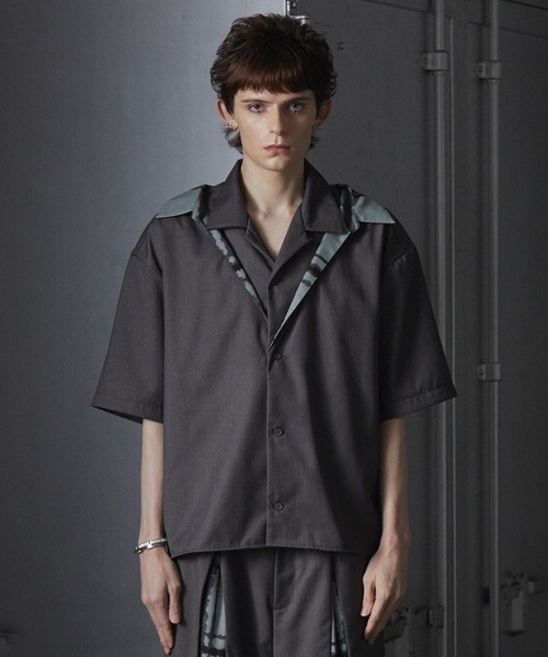 【GRANCY】 レイヤードデザインオープンカラーシャツ ブラック S GRANCY シャツ 「GRANCY」Layered Design Open Collar Shirt