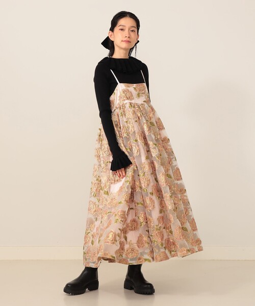 最終値下げ　CAROLINA GLASER / フラワージャカードワンピース CAROLINA GLASER（カロリナ グレイサー）フラワージャカード ラメ