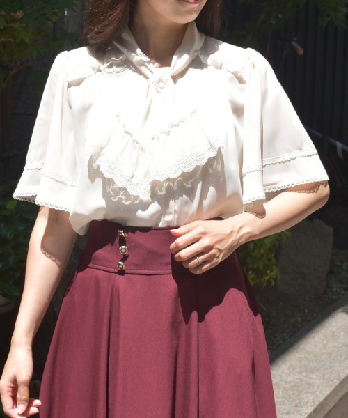 axes femme（アクシーズ ファム） ブラウス シャツ レース使いリボン