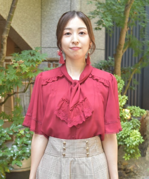 axes femme（アクシーズ ファム） ブラウス シャツ レース使いリボン