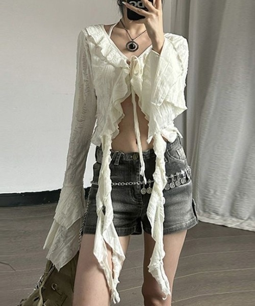fairy grunge フェアリーコア tops フード付き 長袖 レース DIAVEL tシャツ 「5色展開」グランジフェアリー トップス / Grunge