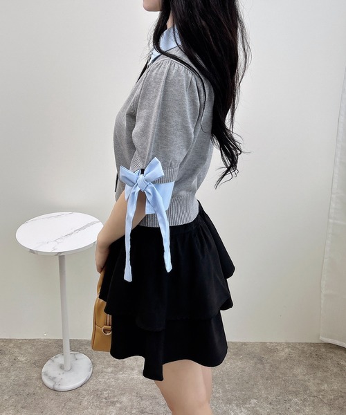 INGNI（イング） ニット セーター 袖リボンシャツレイヤード風ニット