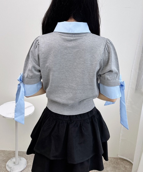 INGNI（イング） ニット セーター 袖リボンシャツレイヤード風ニット