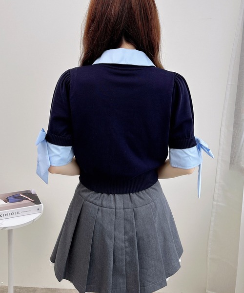 INGNI（イング） ニット セーター 袖リボンシャツレイヤード風ニット