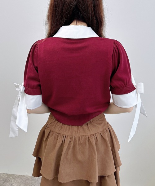 INGNI（イング） ニット セーター 袖リボンシャツレイヤード風ニット