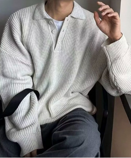 link lot セーター ニット 「25年秋冬新作」オーバーサイズポロ襟畔