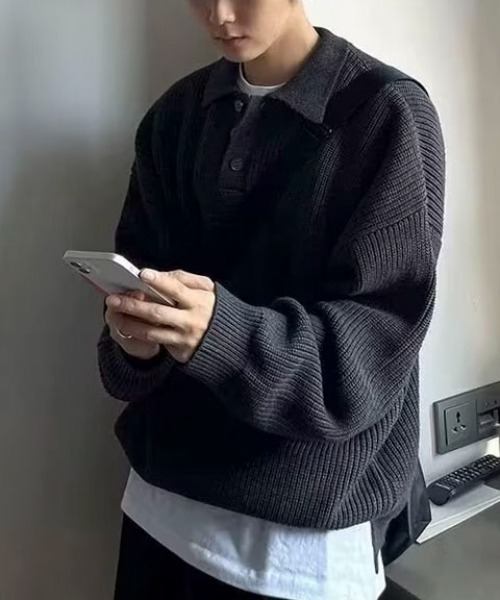 link lot セーター ニット 「25年秋冬新作」オーバーサイズポロ襟畔