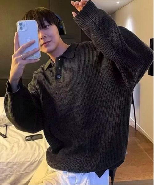 link lot セーター ニット 「25年秋冬新作」オーバーサイズポロ襟畔