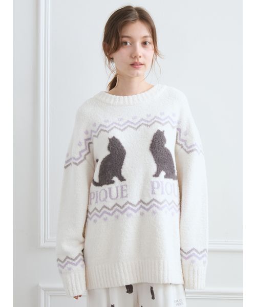 ジェラートピケ　CAT パジャマ　アイボリー gelato pique（ジェラートピケ） パジャマ ルームウェア CATジャガード