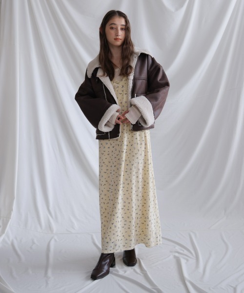 胸元リボン レーストリム 切替 ウエストリボン 小花柄 ベロア 長袖 ワンピース BAB（バブ） パーティードレス ワンピース 「初販即完」「選べるサイズ