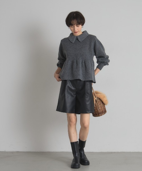 &. NOSTALGIA（ノスタルジア） パンツ フェイクレザーハーフパンツ