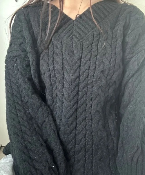 ニット セーター ケーブル編み Vネックニット レディース : ZOZOTOWN