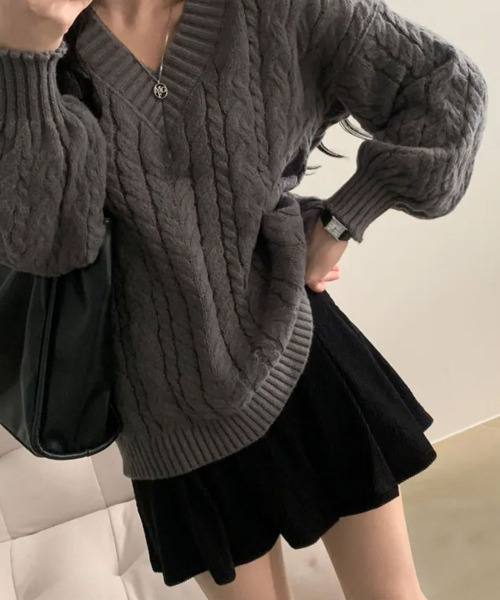 ニット セーター ケーブル編み Vネックニット レディース : ZOZOTOWN