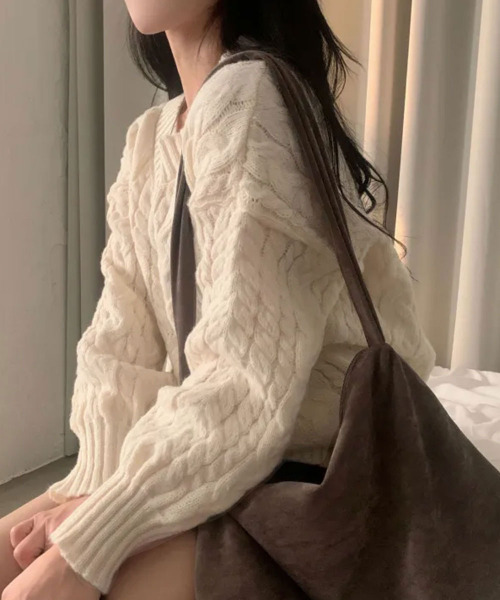 ニット セーター ケーブル編み Vネックニット レディース : ZOZOTOWN