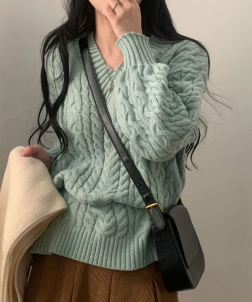 ニット セーター ケーブル編み Vネックニット レディース : ZOZOTOWN