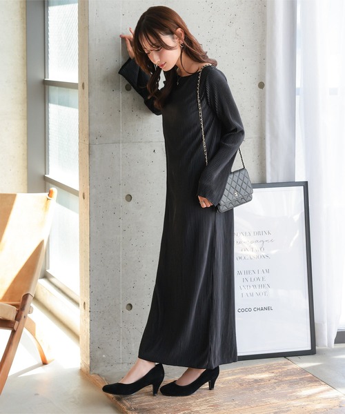 美品✨プリーツプリーズ　ロングワンピース　スリット　サンドベージュ　サイズ1 re-ppi-on-w-00063_1.jpg