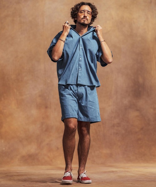 「Jih Nunc」 半袖シャツ L ブルー メンズ_画像7