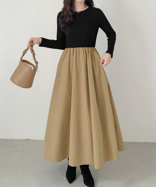 美品OBLI黒ドッキングデザイン長袖ワンピース ワンピース ドッキング長袖ワンピース「撥水加工」 : ZOZOTOWN Yahoo