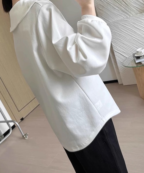 ブラウス シャツ ラウンドカラーパフスリーブブラウス レディース
