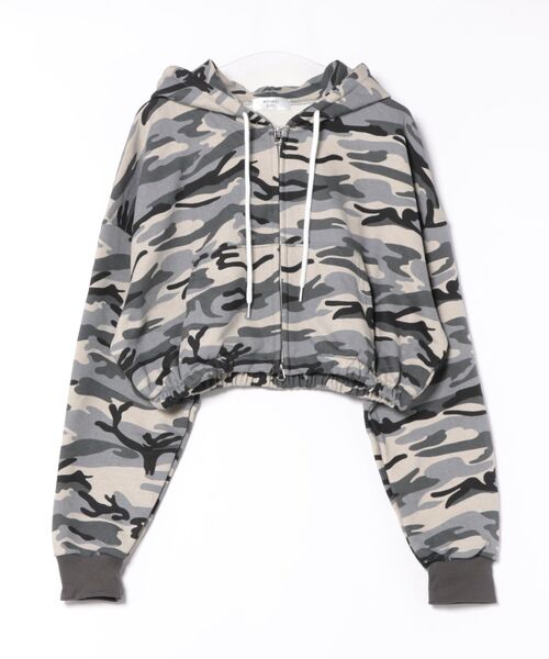 パーカー a.p.o.v. カモフラスウェットオーバーサイズクロップド丈ZIP