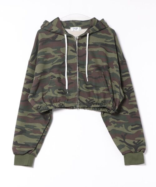 パーカー a.p.o.v. カモフラスウェットオーバーサイズクロップド丈ZIP