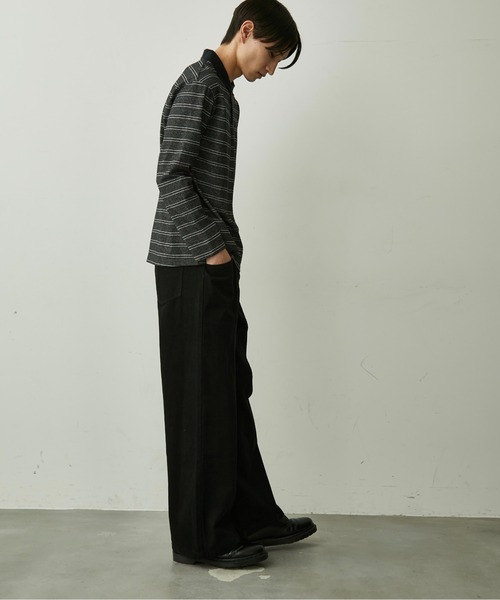 BLANK HOTEL ポロシャツ Contrast Collar Stripe Long Sleeve Polo