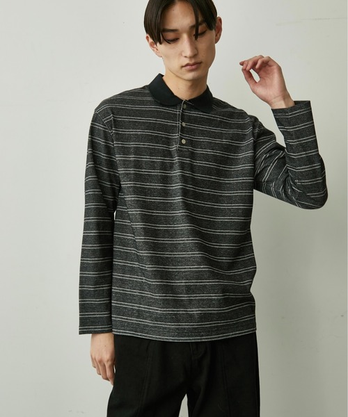 BLANK HOTEL ポロシャツ Contrast Collar Stripe Long Sleeve Polo