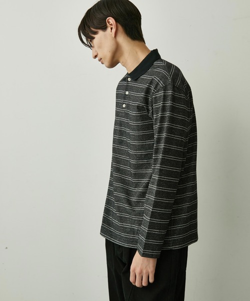 BLANK HOTEL ポロシャツ Contrast Collar Stripe Long Sleeve Polo