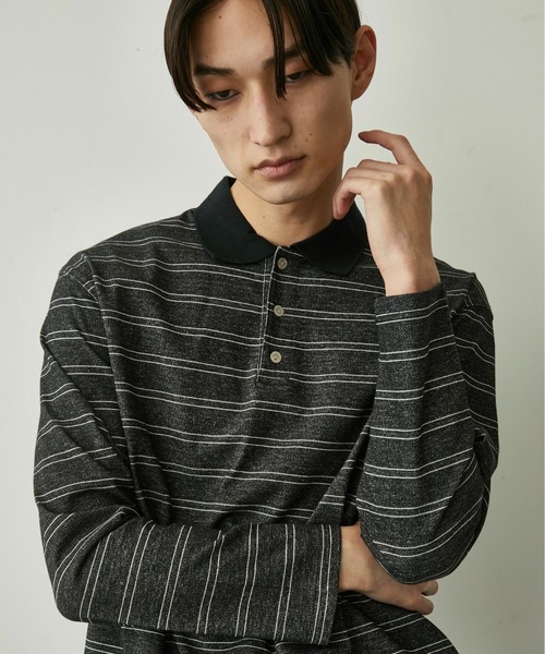 BLANK HOTEL ポロシャツ Contrast Collar Stripe Long Sleeve Polo
