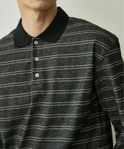 BLANK HOTEL ポロシャツ Contrast Collar Stripe Long Sleeve Polo
