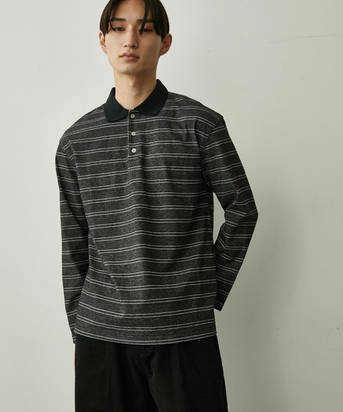 BLANK HOTEL ポロシャツ Contrast Collar Stripe Long Sleeve Polo