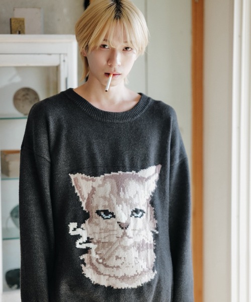 primula セーター ニット スモーキングキャットセーター メンズ