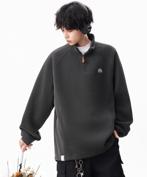 B.I.D. トレーナー スウェット 「胸刺繍 ハーフジップオーバーサイズ