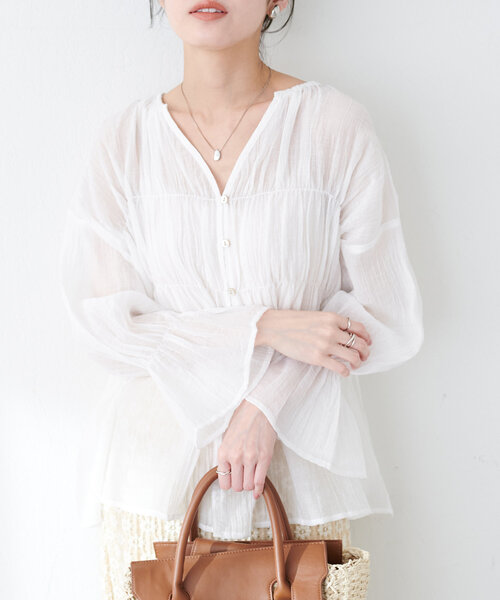 「natural couture」 長袖ブラウス FREE オフホワイト レディース_画像2