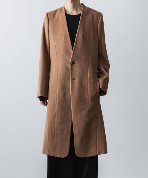 チェスターコート コート SINGLE CHARME NO-COLLAR COAT メンズの画像