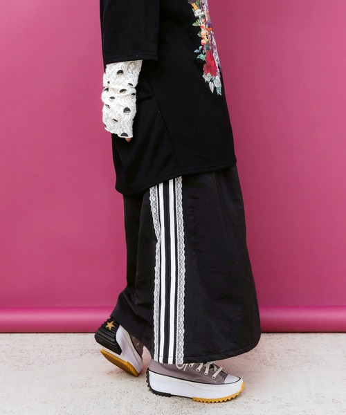 ScoLar（スカラー） スカート 153719：レース×ライン入りナイロン