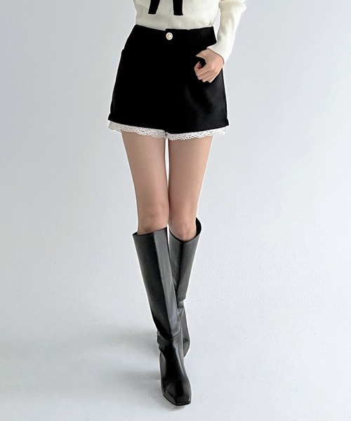 by muni:r パンツ レースヘムポイントショートパンツ/2026 SS